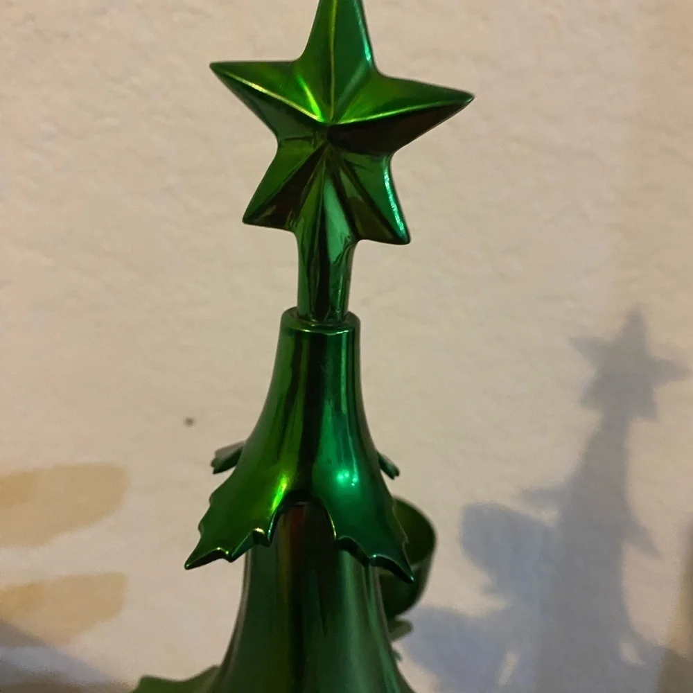 Vtg. Rare Pottery Barn 12” Green Heavy Metal Christmas Ball Candle Holder Tree